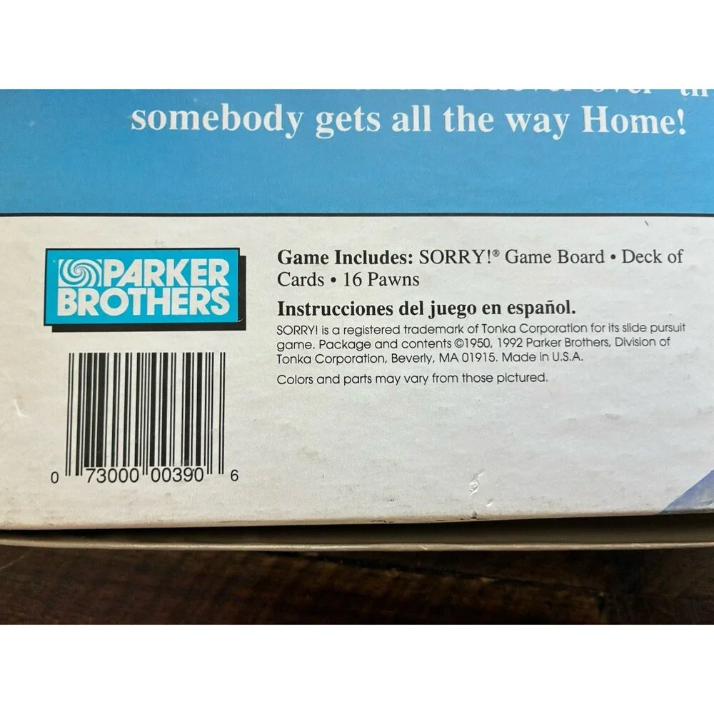 Vintage 1992 Parker Brothers Sorry! Slide Pursuit Board Game Complete USA